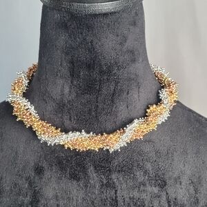 J.Crew Twisty Beaded Mixed Metal Necklace Gold Silver & Rose Gold Tone 16-18"